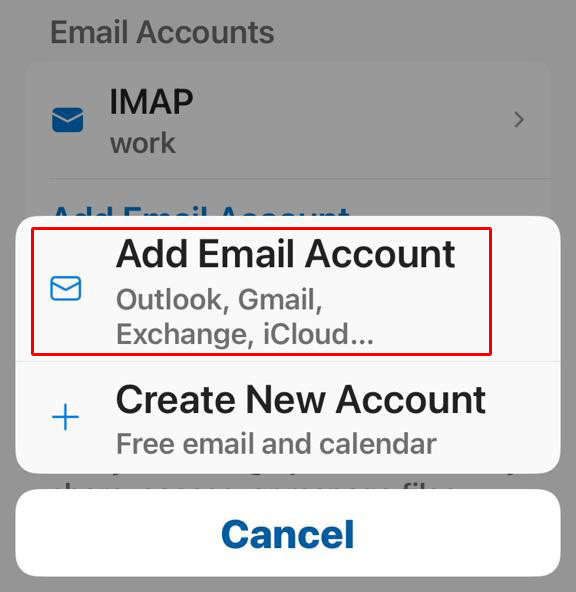 Add Email Account Selection