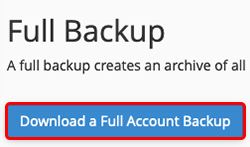 selecteer Download een volledige accountback -up