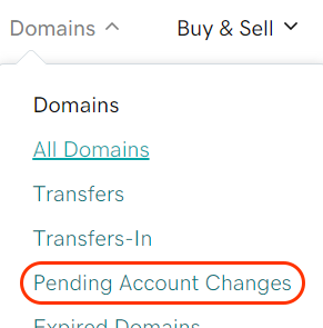 select transfers from domains menu
