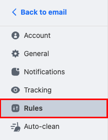 The Settings menu with the Rules button highlighted.