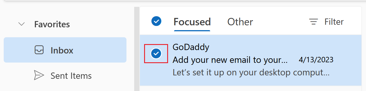 select a message to delete in outlook on the web