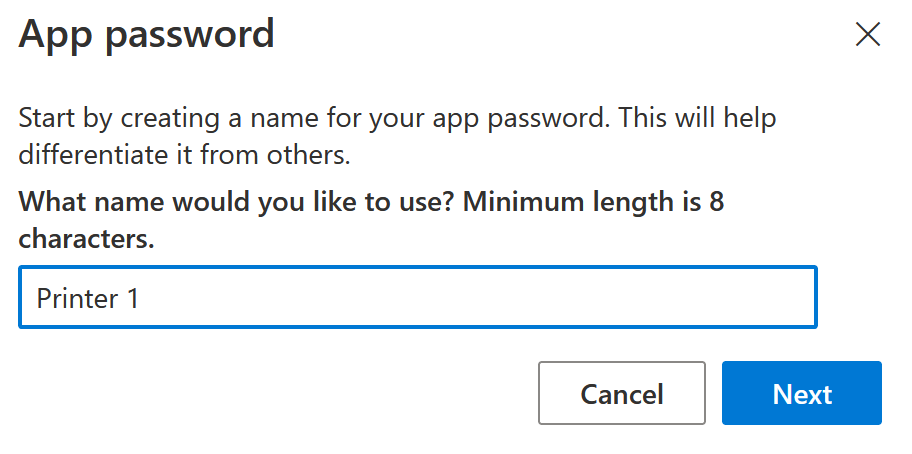 Enter the Name of the device for the app password