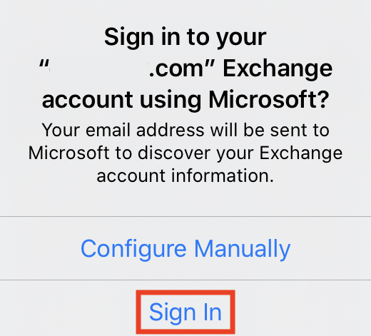Tocca Accedi per accedere al tuo account Exchange
