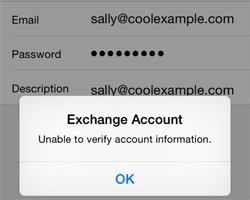 Unable to verify account error