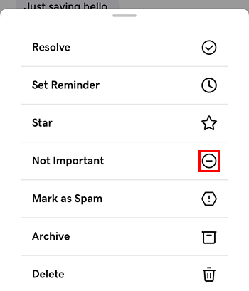 Mark not important from within a conversation on mobile
