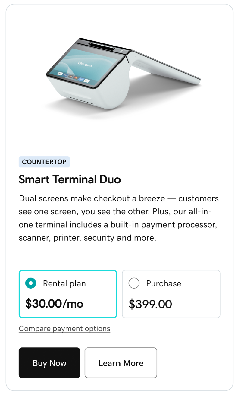 Smart Terminal Duo purchase path with Rental Plan highlighted