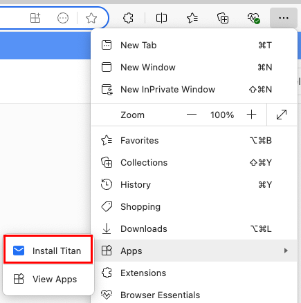 Die in Microsoft Edge hervorgehobene Schaltfläche Titan installieren.