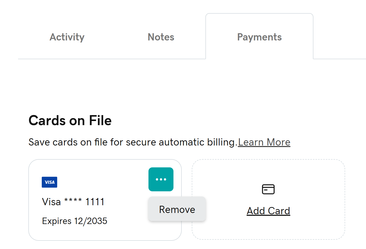 remove credit card