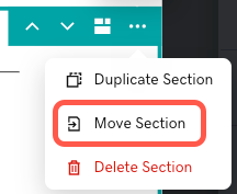 Captura de pantalla del icono de mover sección en el menú de configuración de la sección