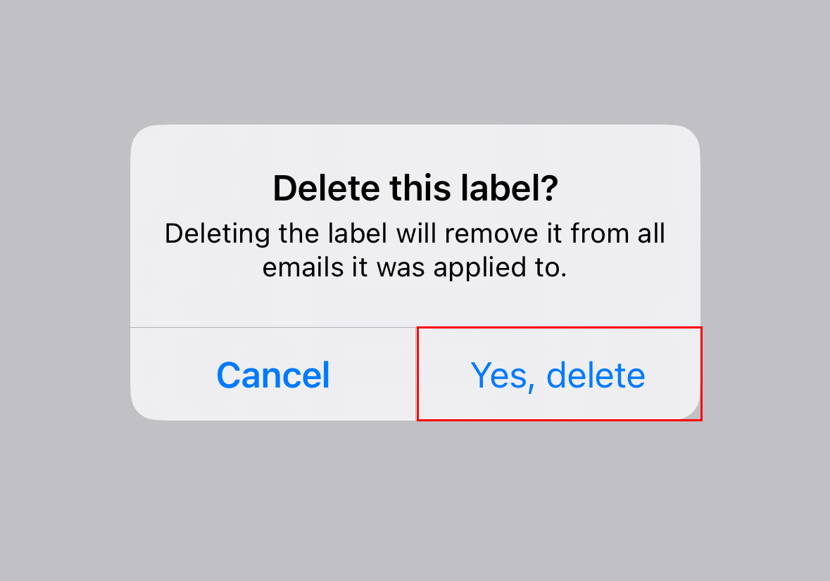 Modal yang mengonfirmasi bahwa pengguna ingin menghapus label.