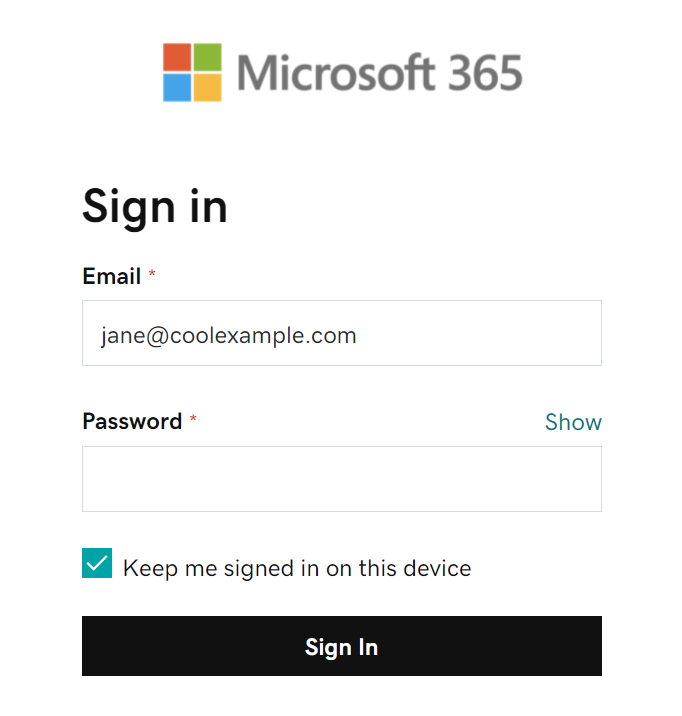 メールパスワードを入力してサインイン