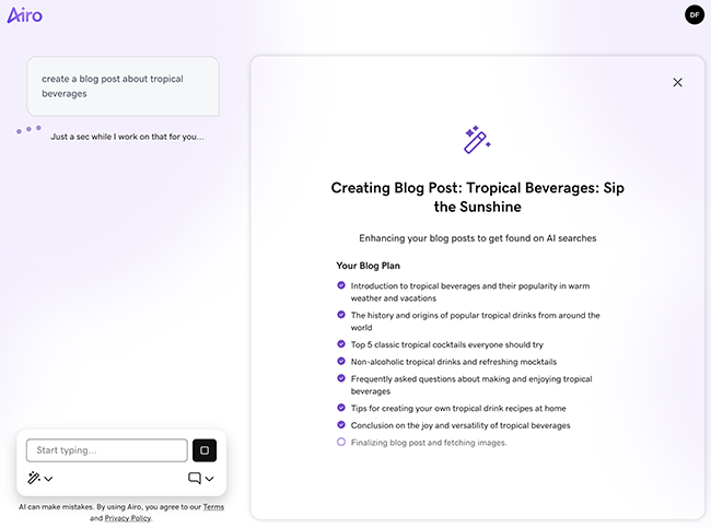 Airo for WordPress interface
