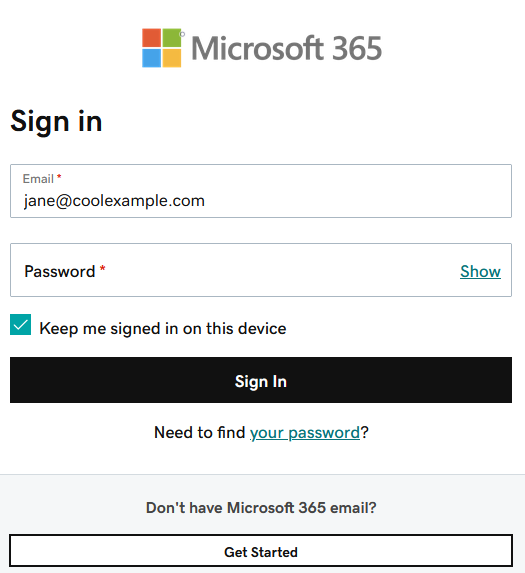 Thunderbird Setup SSO-sida logga in med e-postadress och lösenord