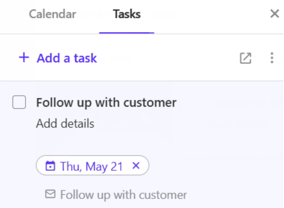 An example of a task created from an email message.