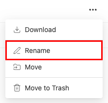 The More options menu with Rename highlighted.