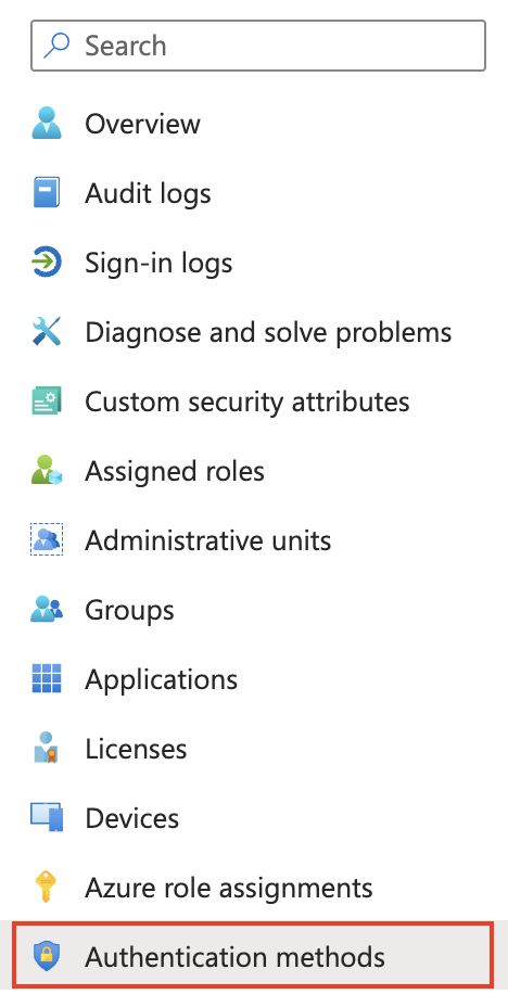 Under the profile's search bar, the Authentication methods button is highlighted.