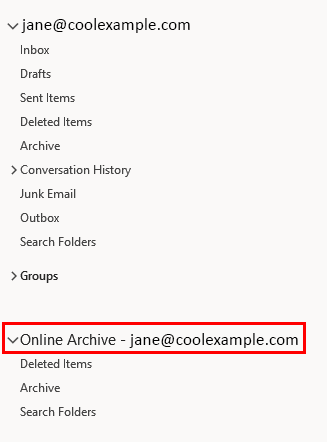 på plass arkiv i Outlook -vinduer