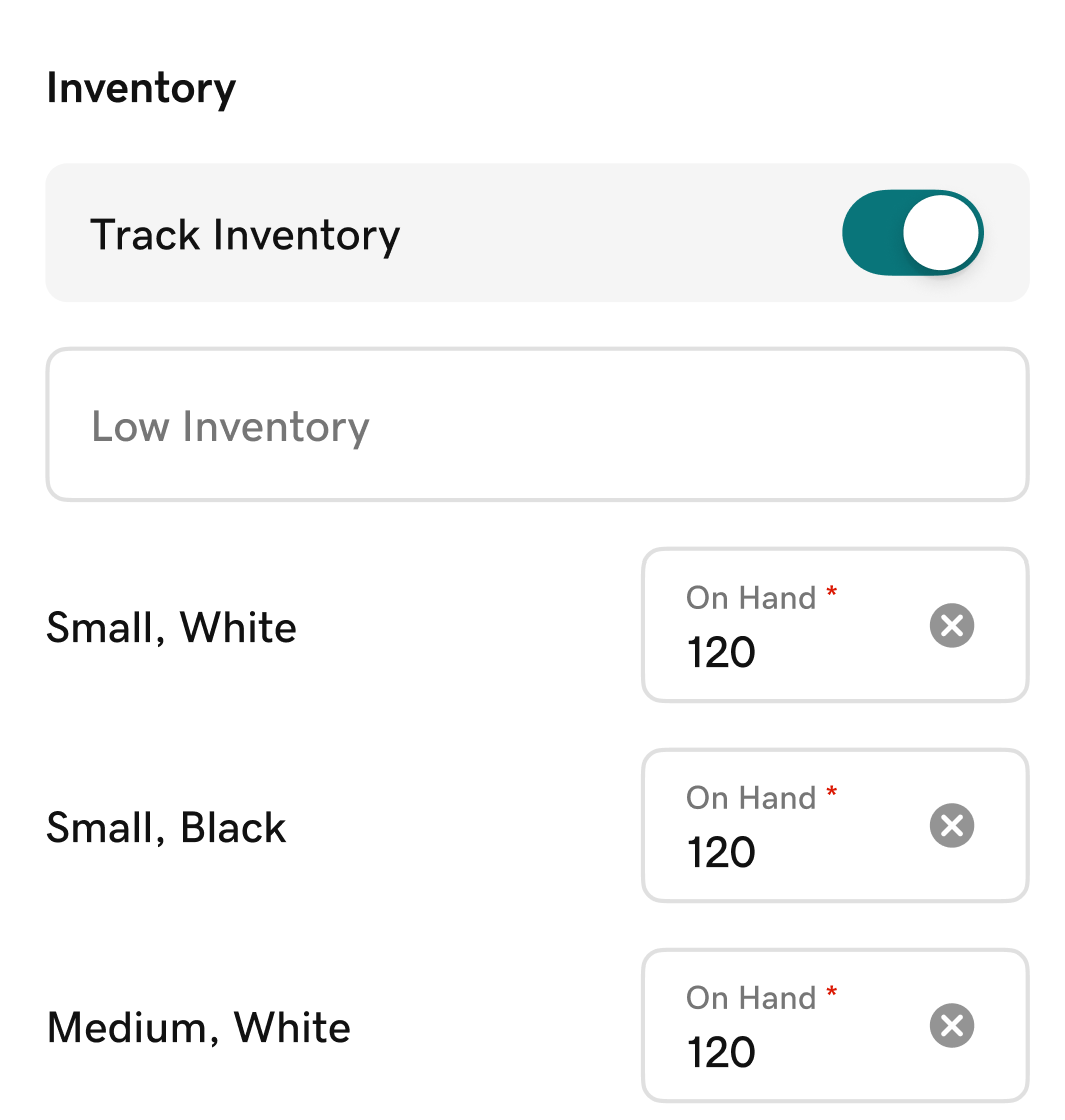 Product variant inventory