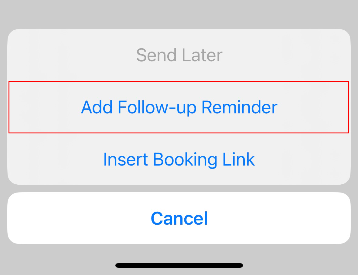 The options under the More options menu with the Add Follow-Up Reminder button highlighted.