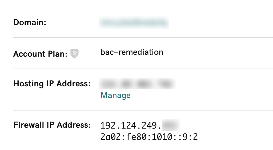 Firewall dashboard showing host IP address and firewall IP address.