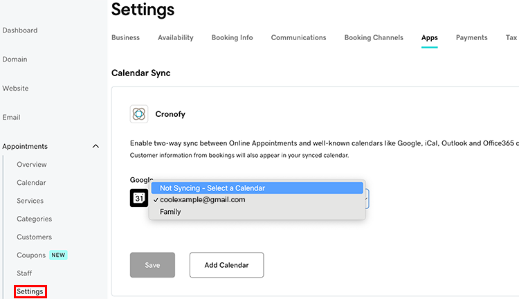 Disconnect your personal calendar from your online appointments