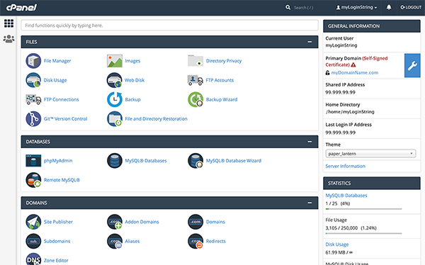 cpanel admin main page