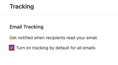 The Email Tracking checkbox selected and highlighted.