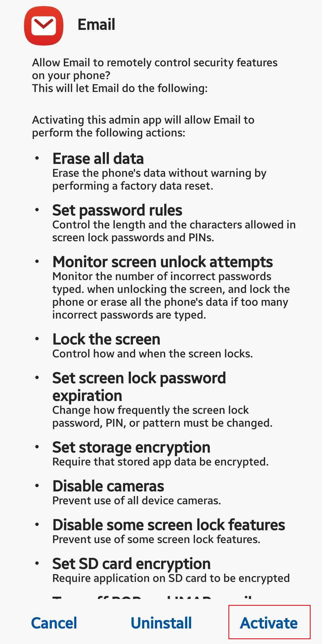 Aktivieren Sie Sicherheitsfunktionen auf Ihrem Samsung Email for Android
