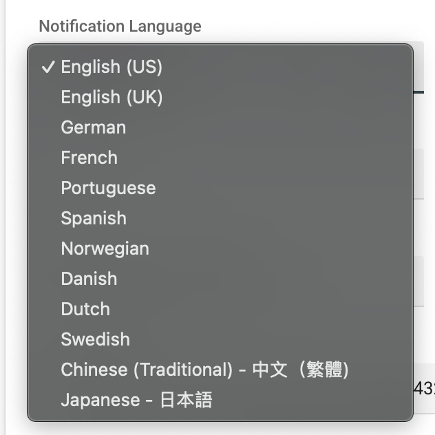 The Notification Language options listed.