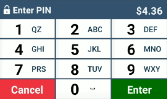 Smart Terminal PIN entry screen