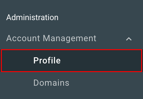 The Account Management menu expanded with Profile button highlighted.