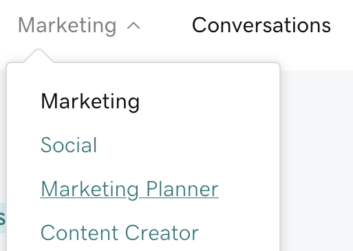 Shared header location of Marketing Planner in Marketing dropdown menu.