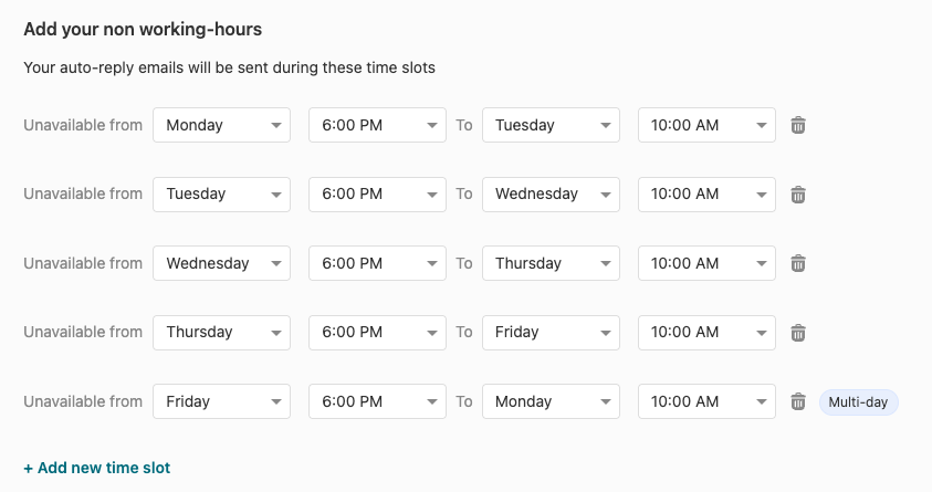 The non-working hours section of the page.