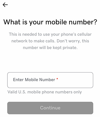 Enter a mobile number