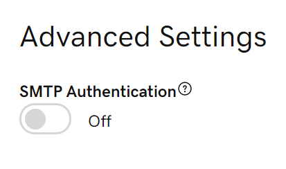 SMTP Authentication toggle