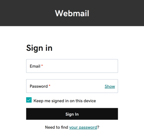 Página de login do webmail do Microsoft 365