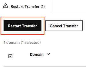 select restart transfer button