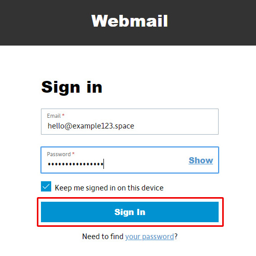 Enter Webmail login details