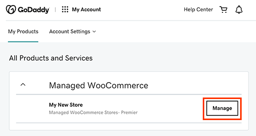 select manage to open my managed woo commerce store