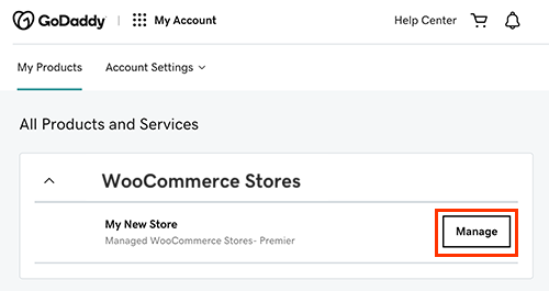 select manage to open my managed woocommerce store