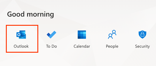 Apps list with Outlook highlighted with a red border
