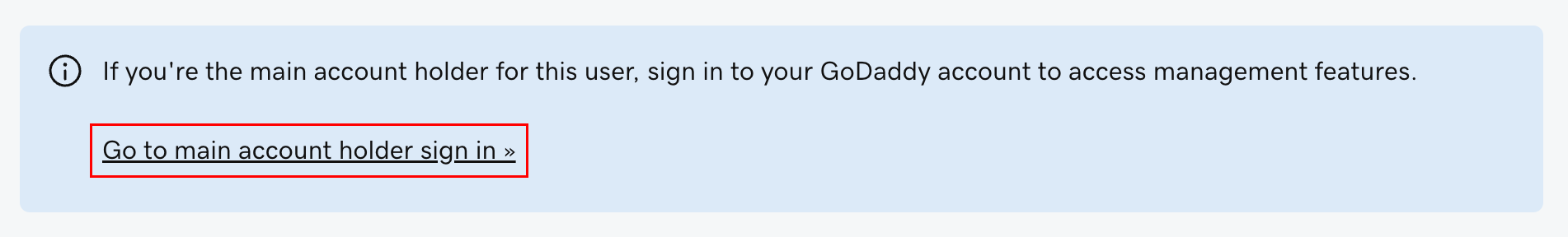 The banner for main account holder sign-in with the CTA highlighted.