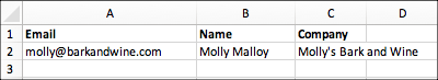 Example layout for spreadsheet to import contacts.