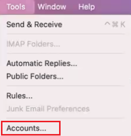 select tools and then select accounts