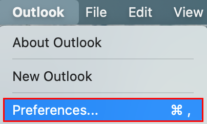 select outlook and then select preferences