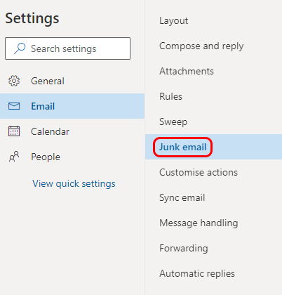 Junk Email Settings