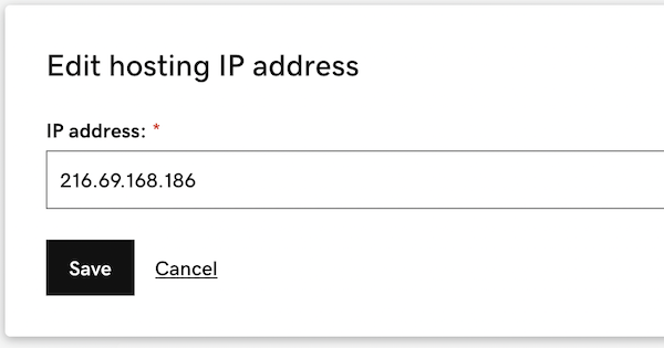 La opción de editar la dirección IP de hosting dentro del panel de control del firewall.