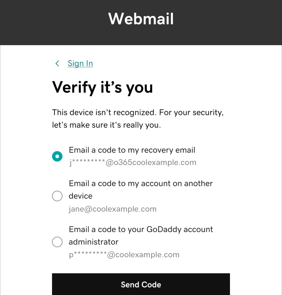 The Verify it's you screen with example options displayed.