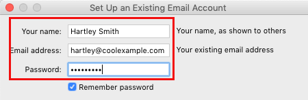 Ange namn, e-postadress och lösenord