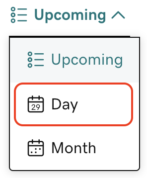 The calendar dropdown showing upcoming, day or month selections.